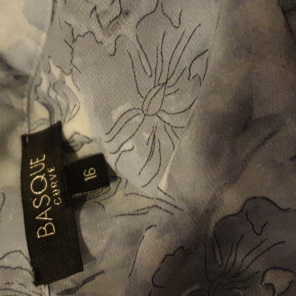 Aus 16 Basque Curve Blue-Grey Abstract Floral Long Sleeve V Neck Blouse - Picture 2 of 16